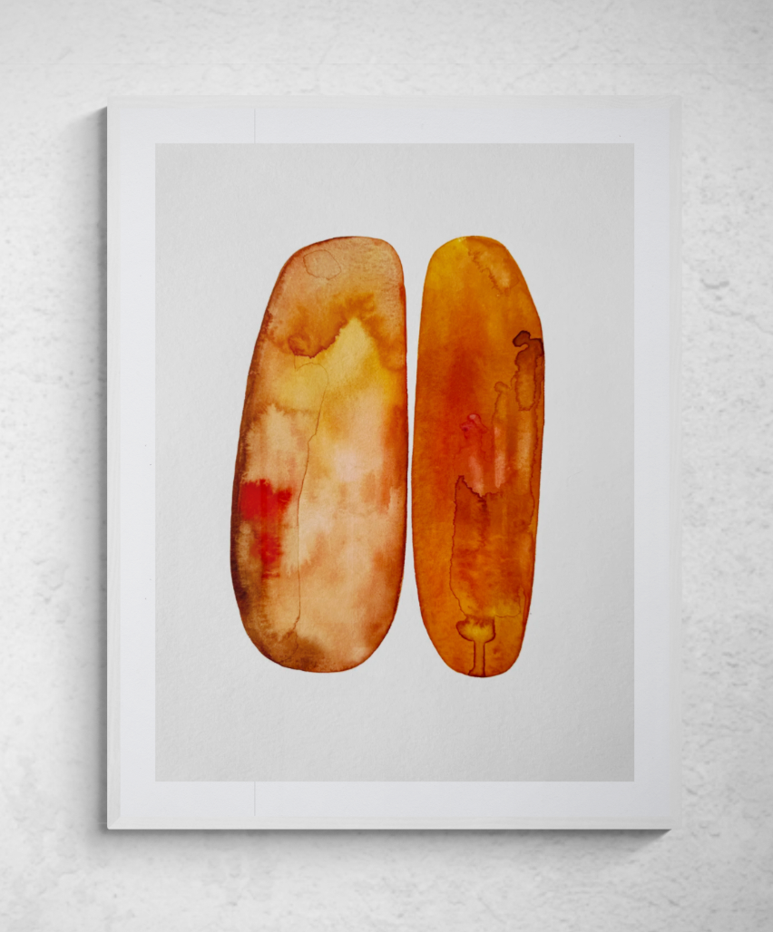 Aquarelle in Two Leaning Golden Shapes